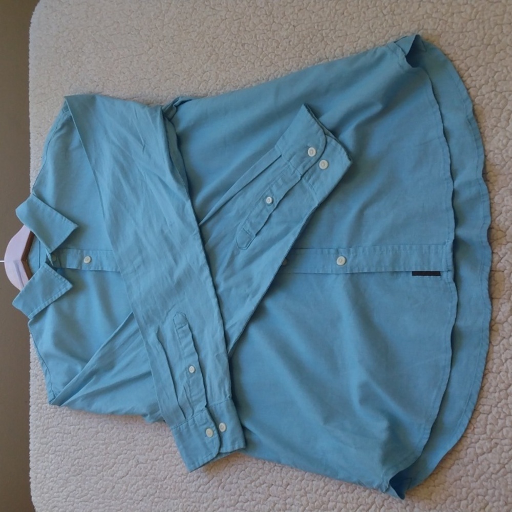 NWT Jachs New York Topaz Blue Linen Blend Summer Shirt (Large)